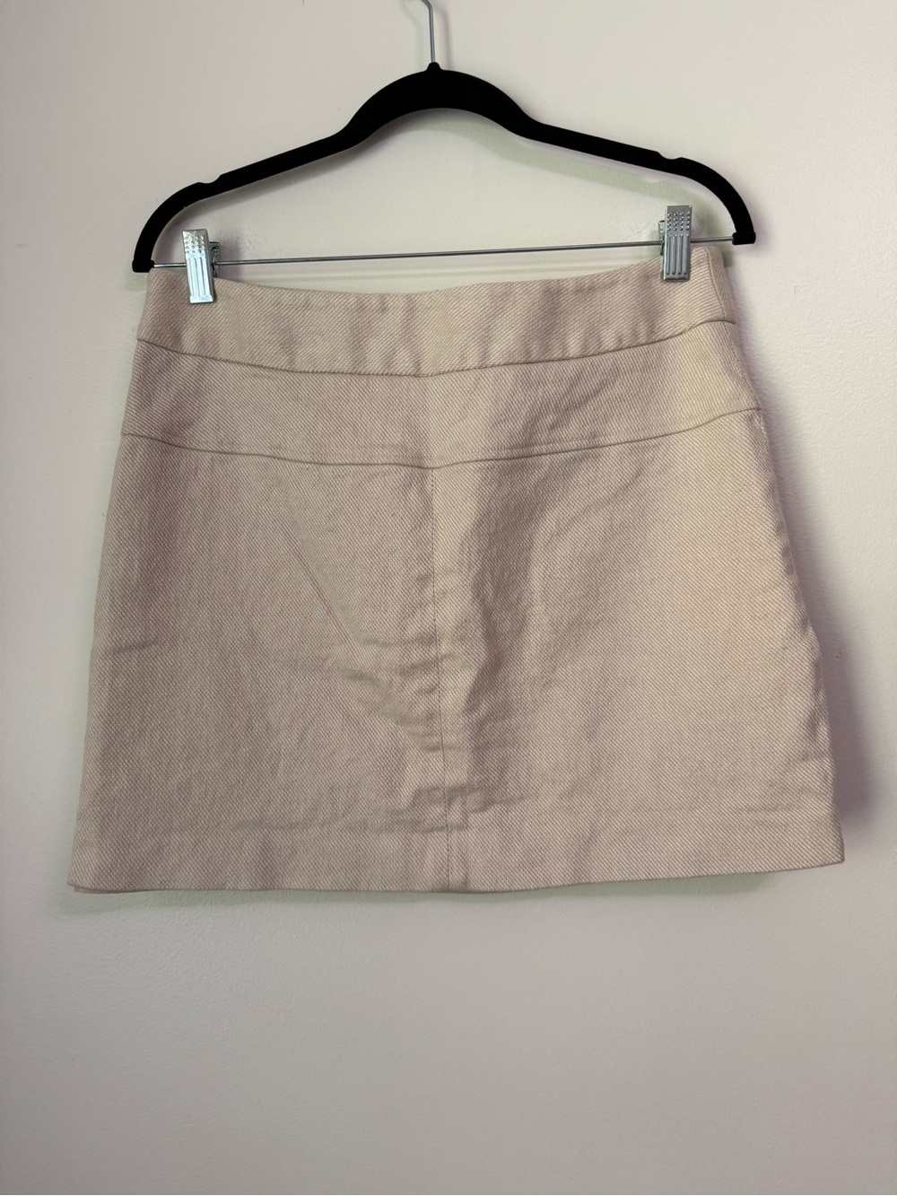 2010's Ann Taylor Beige Textured Linen Cotton Zip Front Panel Mini Skirt Size 10 - Picture 8 of 11